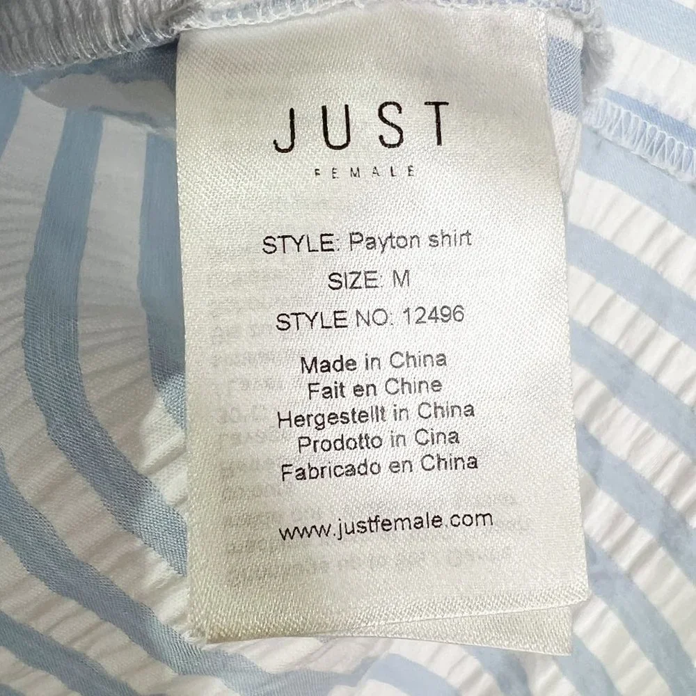 Just Female Seersucker Blue and White Striped Blouse